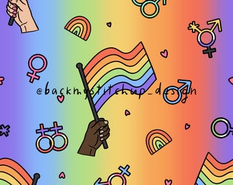 Banderas del Orgullo Patrón sin costuras sobre un fondo de arco iris, diseño de superficie LGBTQ, papel digital del Mes del Orgullo que celebra la igualdad y la diversidad