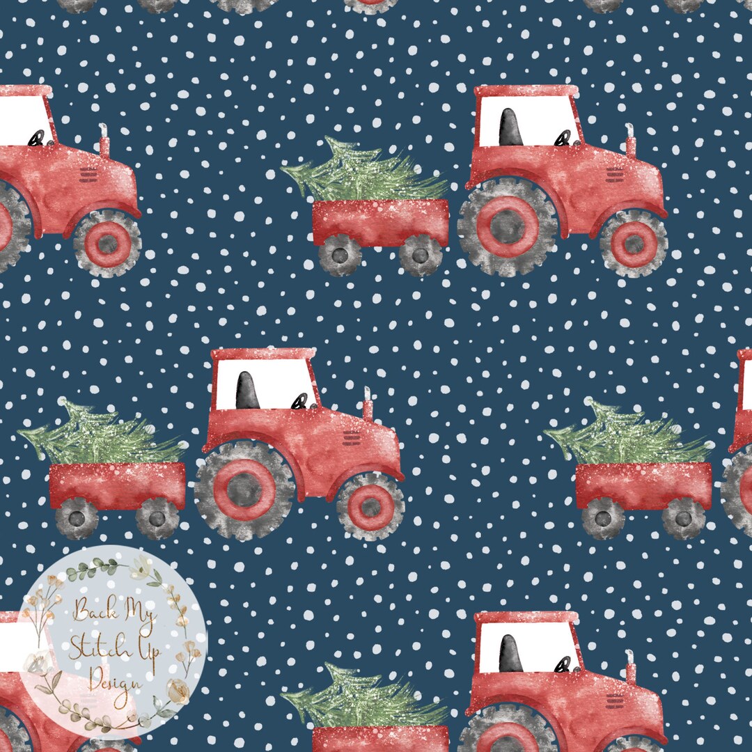 Christmas Tractor Seamless Pattern, Christmas Tree Farm Surface Pattern ...