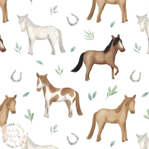 Horse Seamless Pattern, Cute Horse Fabric design, Farm Seamless Pattern Digital Download, Farm Animal watercolour design, Non-Exclusive