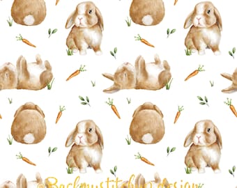 Lindo diseño de tela de conejo de conejo, patrón sin costuras de conejo de Pascua, descarga digital, licencia comercial, primavera de Pascua no exclusivo