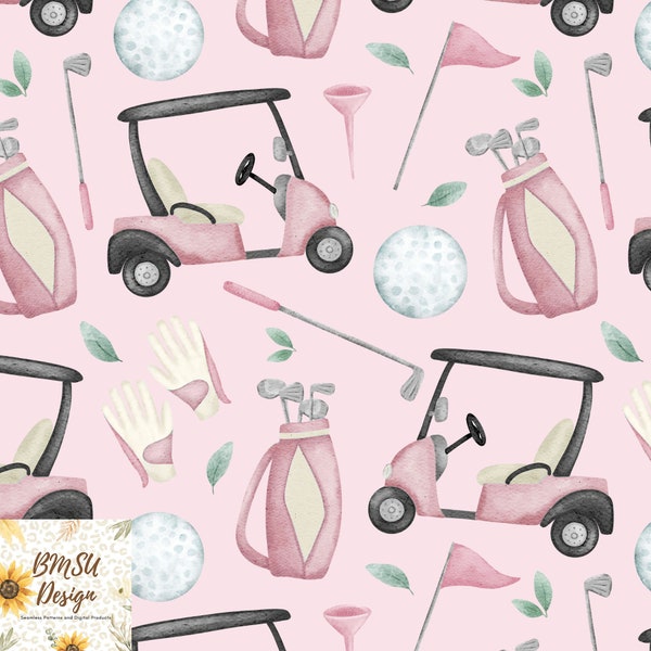 Pink Golf Seamless Pattern, Golf Digital Paper, US Sport seamless fabric design, Girls Golf Tumbler design, instant download commercial use