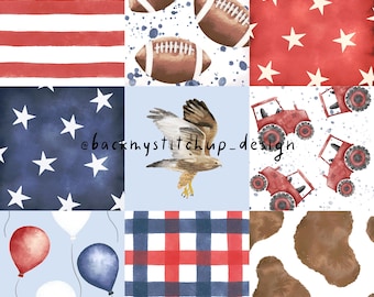 USA Patchwork Seamless Pattern, Boys Fourth of July seamless design, Patriotic American Flag Fabric design, Stars and Stripes digital paper,