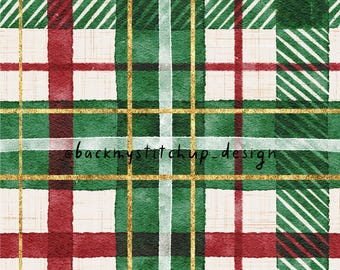 Christmas Tartan seamless pattern, Christmas Plaid surface design, Christmas Check repeat digital design, Red green and gold tartan