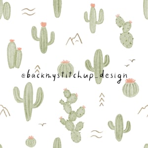 Grazioso mini motivo cactus senza cuciture su sfondo bianco, design della superficie del cactus acquerello per bambini, semplice carta digitale occidentale