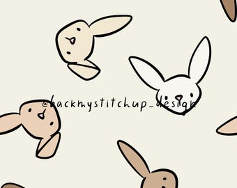 Simple Bunnies Seamless Pattern, Spring Bunny digital surface design, Cute Scandi Rabbit digital paper for kids on beige