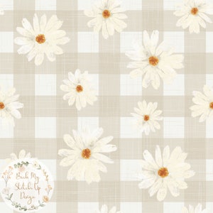 File di design senza cuciture di margherite ad acquerello, motivo senza cuciture floreale ad acquerello, carta digitale Vintage Daisy, design Boho Floral Gingham