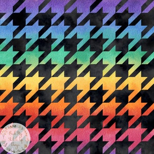 Rainbow Houndstooth Seamless Pattern, Colourful Houndstooth Seamless File, Dogstooth Digital Paper, Watercolour Rainbow Fabric Design