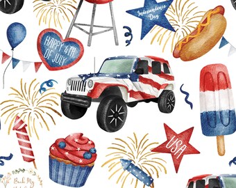 Fourth of July seamless design, USA Seamless Pattern, Patriotic American Flag Fabric design, Independence Day digital crafting paper,