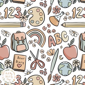 Back to School seamless pattern, Girly Back to School Fabric Design, Surface pattern Digital Download, Commercial Licence, Crafting paper