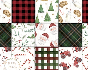 Christmas Patchwork Seamless Pattern, Christmas Patchwork Quilt effect, Candy Canes, Tartan seamless, Christmas Plaid, Santa fabric design