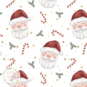 Santa Claus Seamless Pattern, Watercolour Santa Fabric design, Father Christmas seamless file, Christmas Non-Exclusive, Winter watercolour