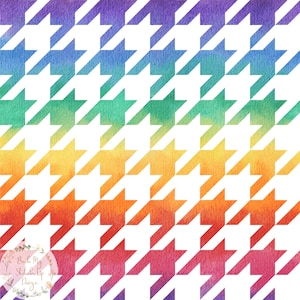 Rainbow Houndstooth Seamless Pattern, Colourful Houndstooth Seamless File, Dogstooth Digital Paper, Watercolour Rainbow Fabric Design