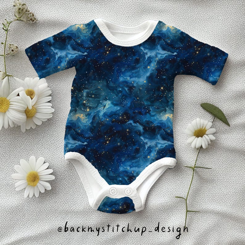 White And Gold Stars Print Velour Onesie