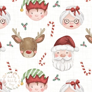 Santa Claus Seamless Pattern, Santa Claus Fabric Design, Christmas Seamless file, Rudolph Seamless, Elf Seamless, Mrs Claus seamless file