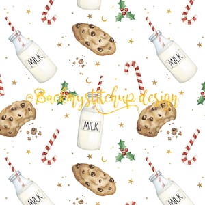 Milk and Cookies Seamless Pattern, Milk and Cookies Fabric Design, Christmas seamless file, Christmas Eve Digital Download, Non-Exclusive