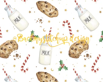 Milk and Cookies Seamless Pattern, Milk and Cookies Fabric Design, Christmas seamless file, Christmas Eve Digital Download, Non-Exclusive