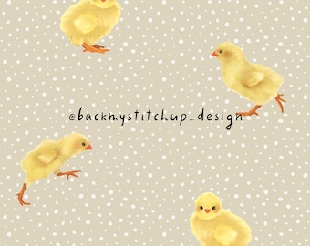 Watercolour Chicks Digital Seamless Pattern, Easter Chickens Digital File, Spring Chicks digital paper, Baby Farm Easter fabric design
