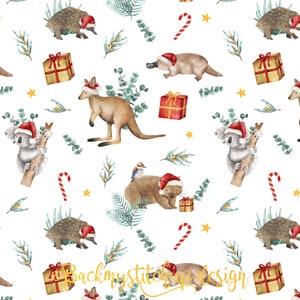 Australian Animals Christmas Fabric Design, Seamless Pattern Tile, Surface Design, Digital Download, Commercial Licence, Non-Exclusive