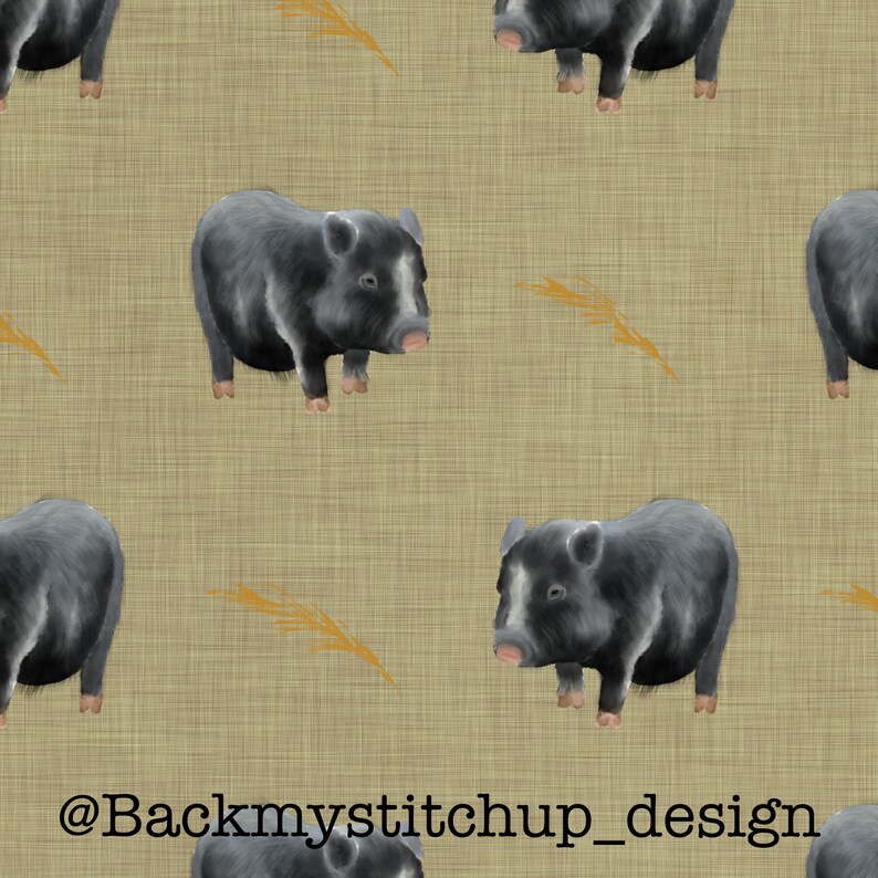 Commercial Licence Seamless Pattern Non-Exclusive Digital Download Pot bellied pigs fabric design on Beige linen-effect Surface Pattern