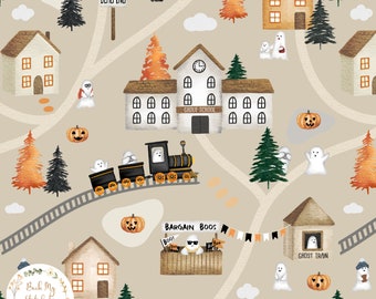 Ghost Town Seamless Pattern, Halloween Fabric design, cute Halloween, Digital Download, Commercial Licence, Non-Exclusive