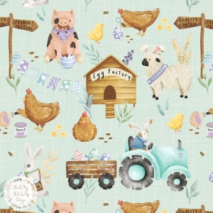 Easter Bunny Seamless Pattern, Easter Rabbit Seamless File, Farm Seamless File, Tractor Seamless Fabric design, Easter Chick