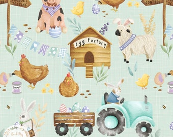 Easter Bunny Seamless Pattern, Easter Rabbit Seamless File, Farm Seamless File, Tractor Seamless Fabric design, Easter Chick