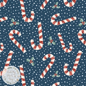Conception de tissu de canne à bonbons de Noël, motif sans couture Candy Cane et Holly, conception de tissu de Noël Girly, licence commerciale, non exclusif