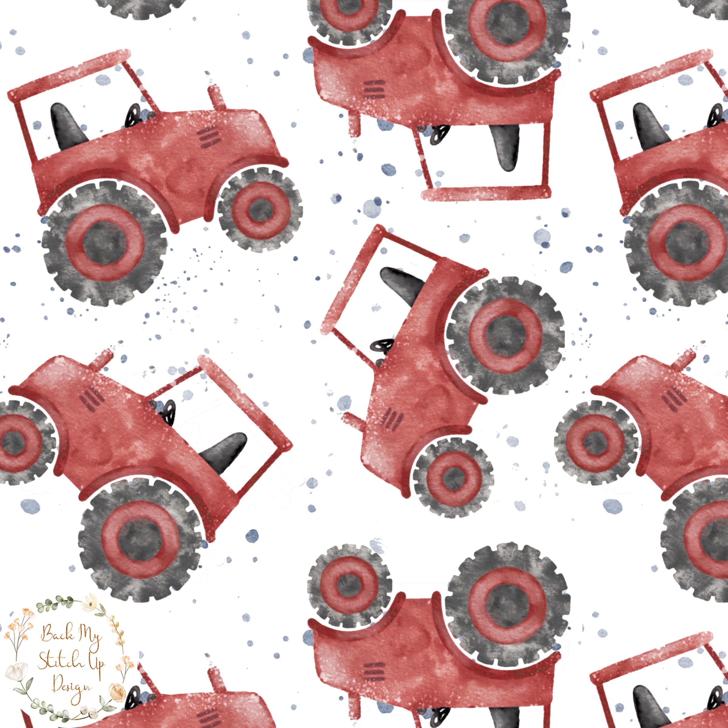 Watercolour Tractor Seamless Pattern, Red Tractor Seamless File, Cute ...
