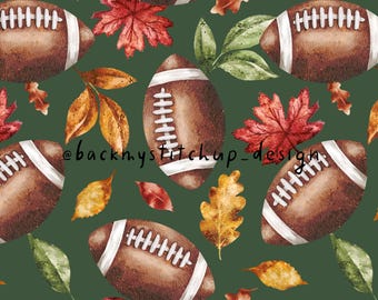 American Football and Fall leaves Seamless Pattern, Autumn Sport surface design, Watercolor leaves and Rugby digital paper