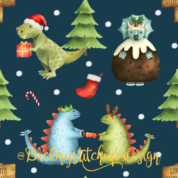Diseño de tela de Navidad de dinosaurio patrón sin costuras - Etsy México Diseño de tela de Navidad de dinosaurio patrón sin costuras - Etsy México