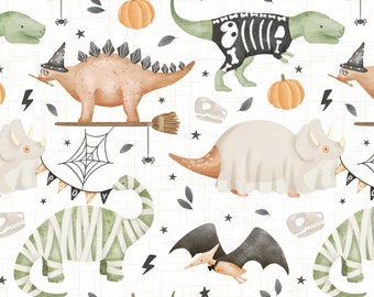 Halloween Dinos seamless pattern, Dinosaur Halloween digital crafting paper, cute kids Halloween repeat digital design for commercial use