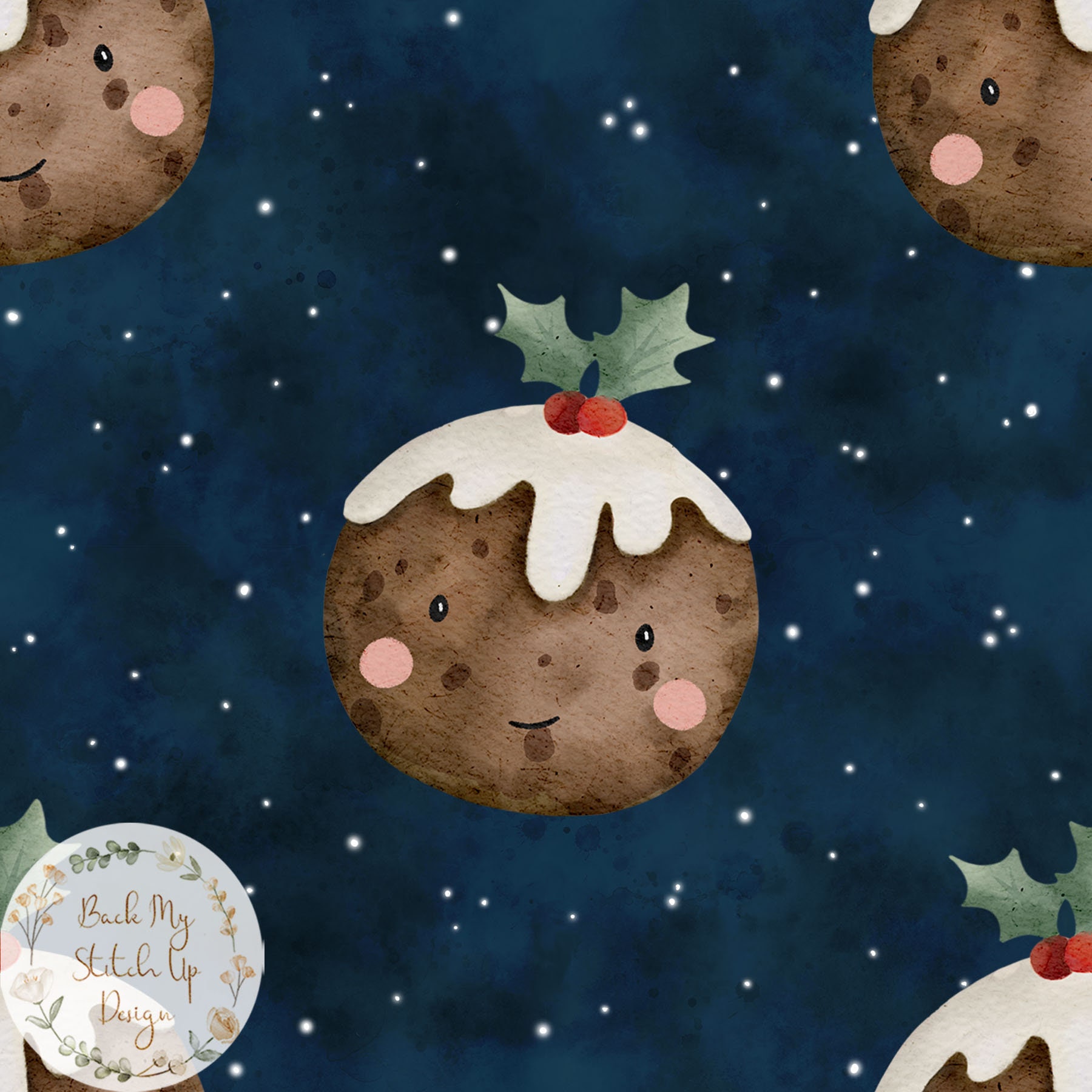 Christmas Pudding Seamless Pattern, Christmas Pudding Faces Surface ...