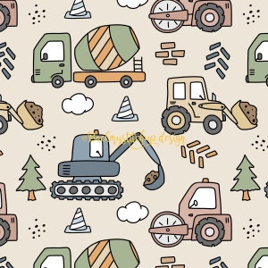 Construction Seamless Pattern, Digger Tractor Builder Fabric design, Unisex Building Digital Download, Boys Construction Crafting paper