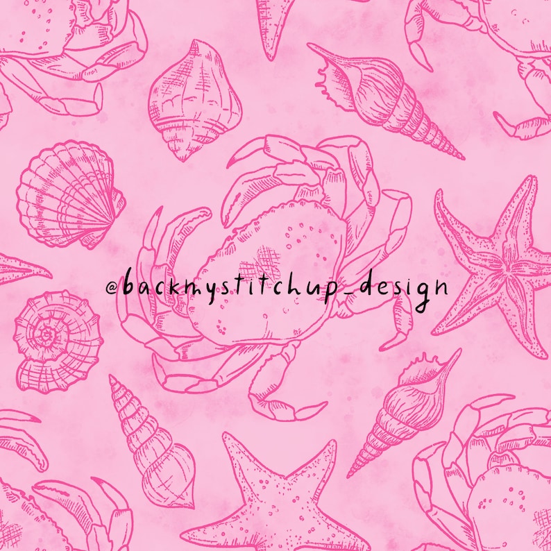 Crustachean Shell Pattern Pink Crab & Sea Shell Seamless Pattern, Sea Life Crustacean Surface ...