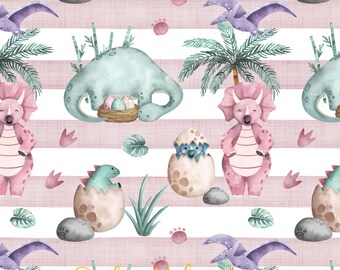 Dinosaurier Ei süße Mädchen Stoffdesign, Ostern Kinder Oberfläche nahtloses Muster, digitaler Download, kommerzielle Lizenz, nicht exklusiv