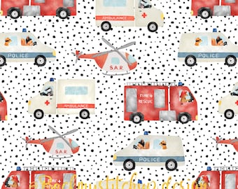 Emergency Vehicles Fabric Design, Fire Truck, Ambulance Police Seamless Surface Pattern, Digital Download, Commercial Licence, Non-Exclusive