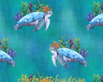 Sea Turtle fabric design, Sea-life ocean Seamless Pattern Tile, Surface Pattern, Digital Download, Commercial Licence, Non-Exclusive