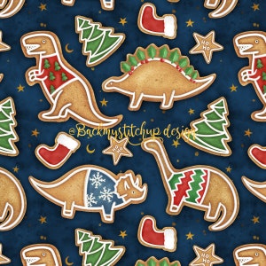 Christmas Dinosaurs Seamless Pattern Tile, Gingerbread seamless file, Boys dinosaur Surface Pattern, Christmas Cookies Digital Download