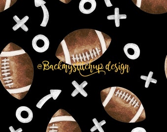Black and White Football Seamless Pattern, Mono American Football Digital Paper, Watercolor Football Fabric design, US Sport seamless
