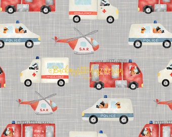 Emergency Vehicles Fabric Design, Fire Truck, Ambulance Police Seamless Surface Pattern, Digital Download, Commercial Licence, Non-Exclusive
