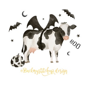 Halloween Farm PNG sublimation file, Halloween Bat Cow Sublimation File, Dairy Cow digital file for transfers, Cowhide Pumpkin digital Sub