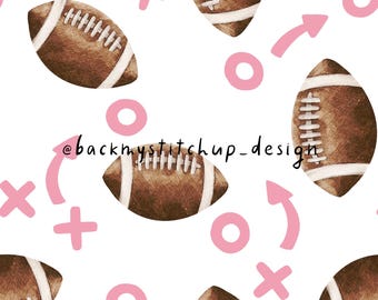 Multidirectional American Football Seamless Pattern on white | Girls Watercolour Football Digital File | Matching sibling football design