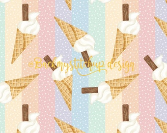 Ice cream seamless pattern, Gelato fabric design, Ice cream cone and flake Digital Download, Rainbow Beach Summer Digital Crafting Paper