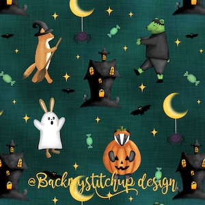 Cute Halloween Fabric design, Seamless Pattern, Surface Pattern, Digital Download, Commercial Licence, Non-Exclusive, trick or treat animals