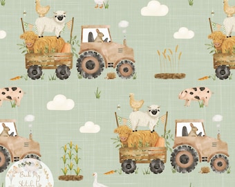 Tractor Farm Seamless Pattern, Rare Breed Highland Cow Sheep Pig Chicken Fabric design, Digital Download, Commercial Licence, Non-Exclusive