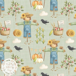 Scarecrow seamless pattern, Scarecrow Fabric Design, Autumn Fall Seamless Pattern, Pumpkin Farm Seamless, Home Grown Seamless, Non-Exclusive