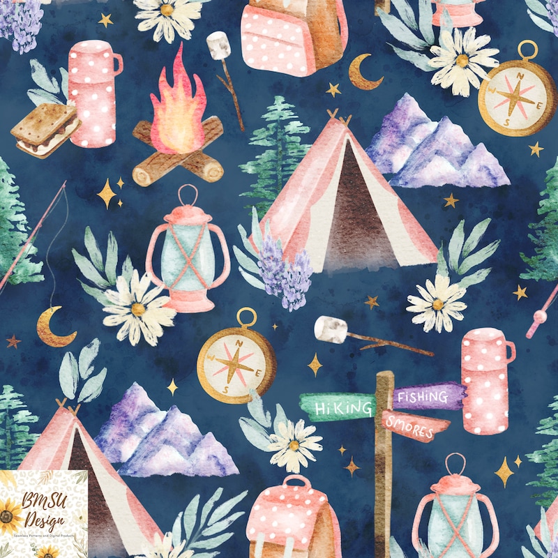 Girls Camping Seamless - Etsy