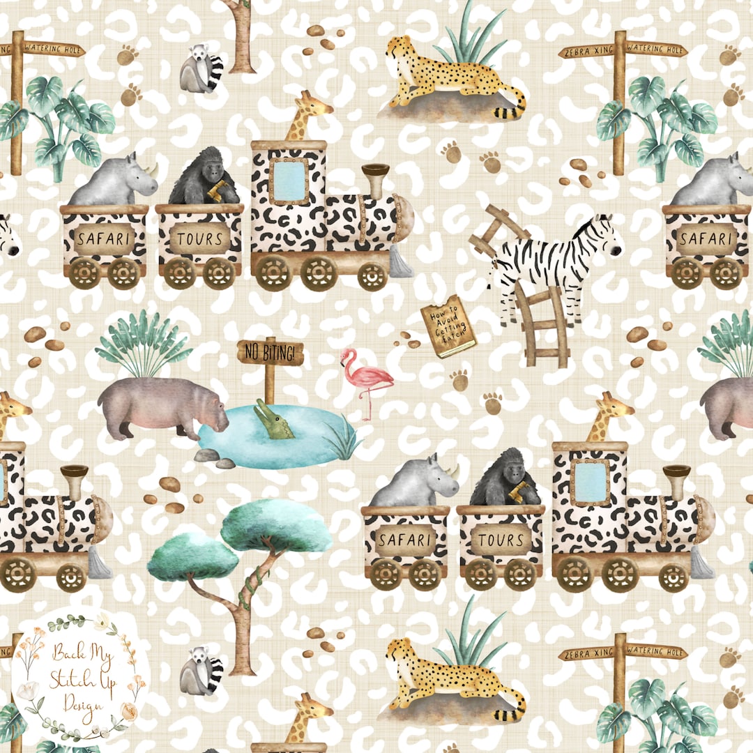 Safari Zug Nahtloses Muster, Dschungel Stoffdesign, Zoo - Main Image