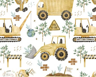 Construction Seamless Pattern, Digger Tractor Builder Fabric design, Unisex Building Digital Download, Save the Planet seamless file