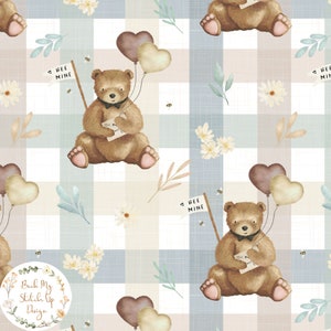 Jungen Valentinstags Nahtloses Muster, Valentine es Herz Seamless Design, Niedliche Teddybär nahtlose Datei, Be Mine Digital Paper, Vichykaro